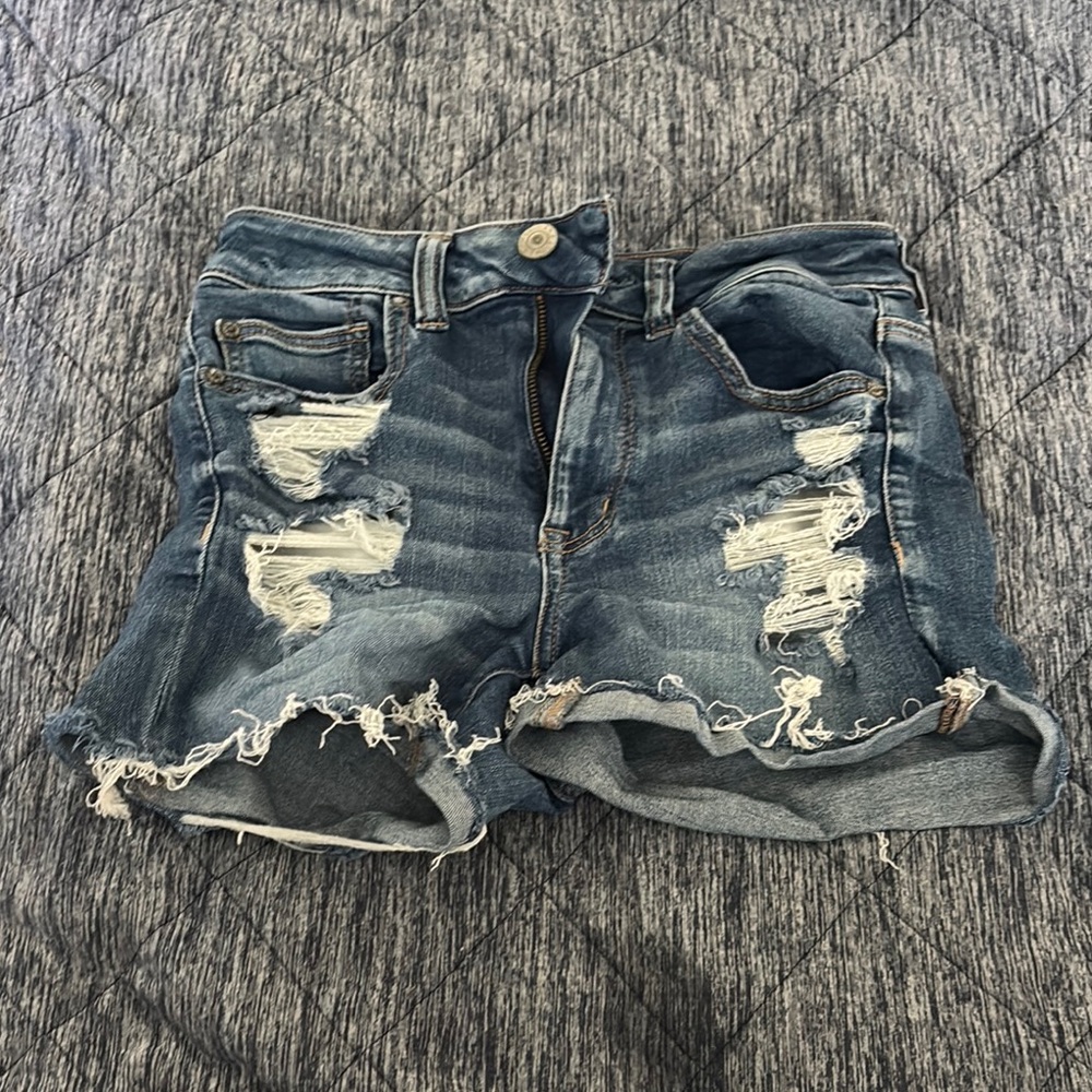 American Eagle Outfitters Blue Distressed Jean Shorts